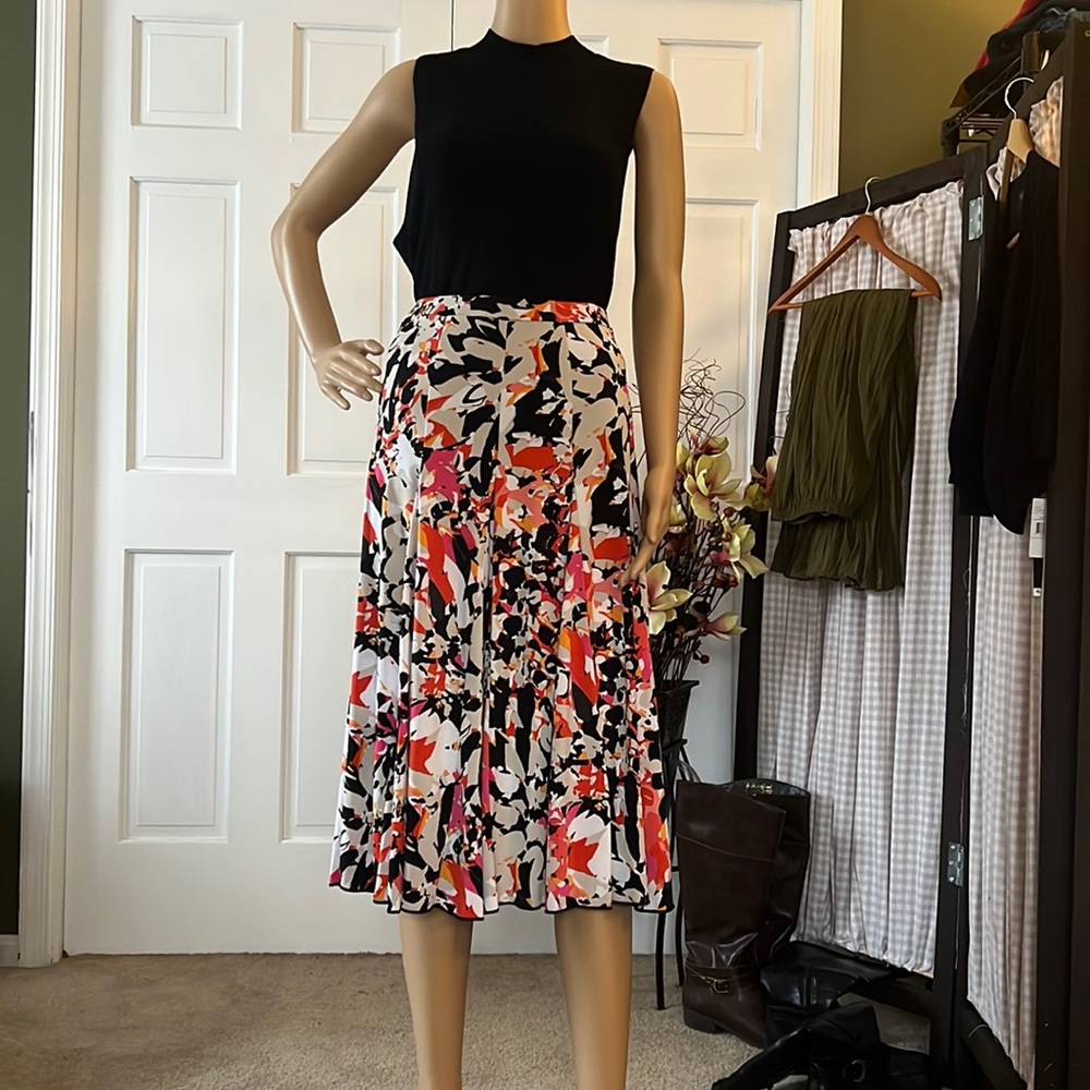 PREMISE Black & Tan Multi Colored A-Line Midi Skirt Large~Like New!